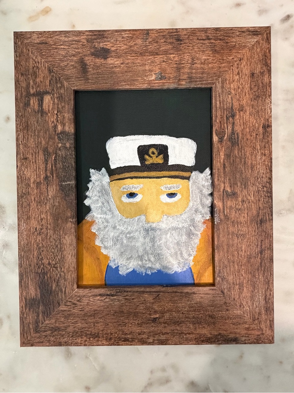 Original Old Salt Sea Captain Folk Art Portrait | Framed 5x7 Nautical Painting